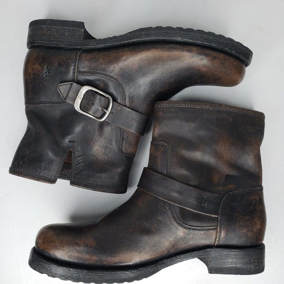 Frye Veronica Short Distressed Brown Leather Moto Boots Size 7.5 Excellent - Picture 14 of 14